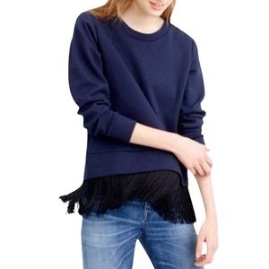 NWOT J Crew Navy Blue Fringe Half Back Zip Sweater Top Size XXS